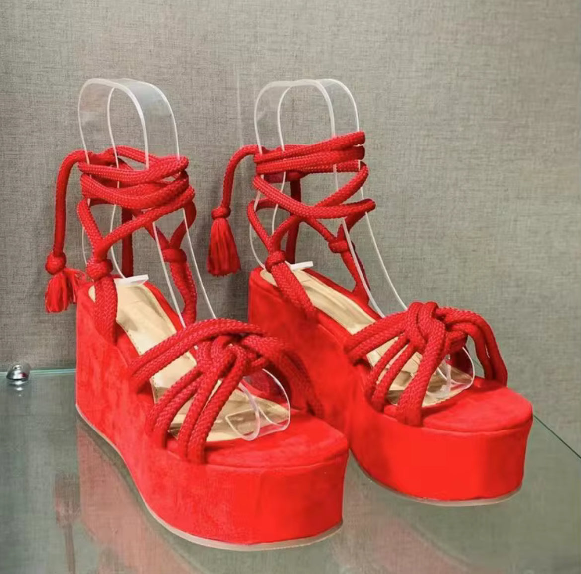 Rope Me In Sandals — Available in Olive, Red, and Orange