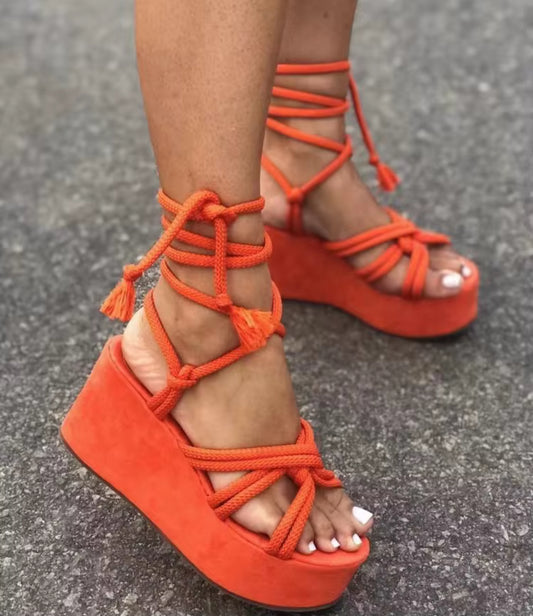 Rope Me In Sandals — Available in Olive, Red, and Orange